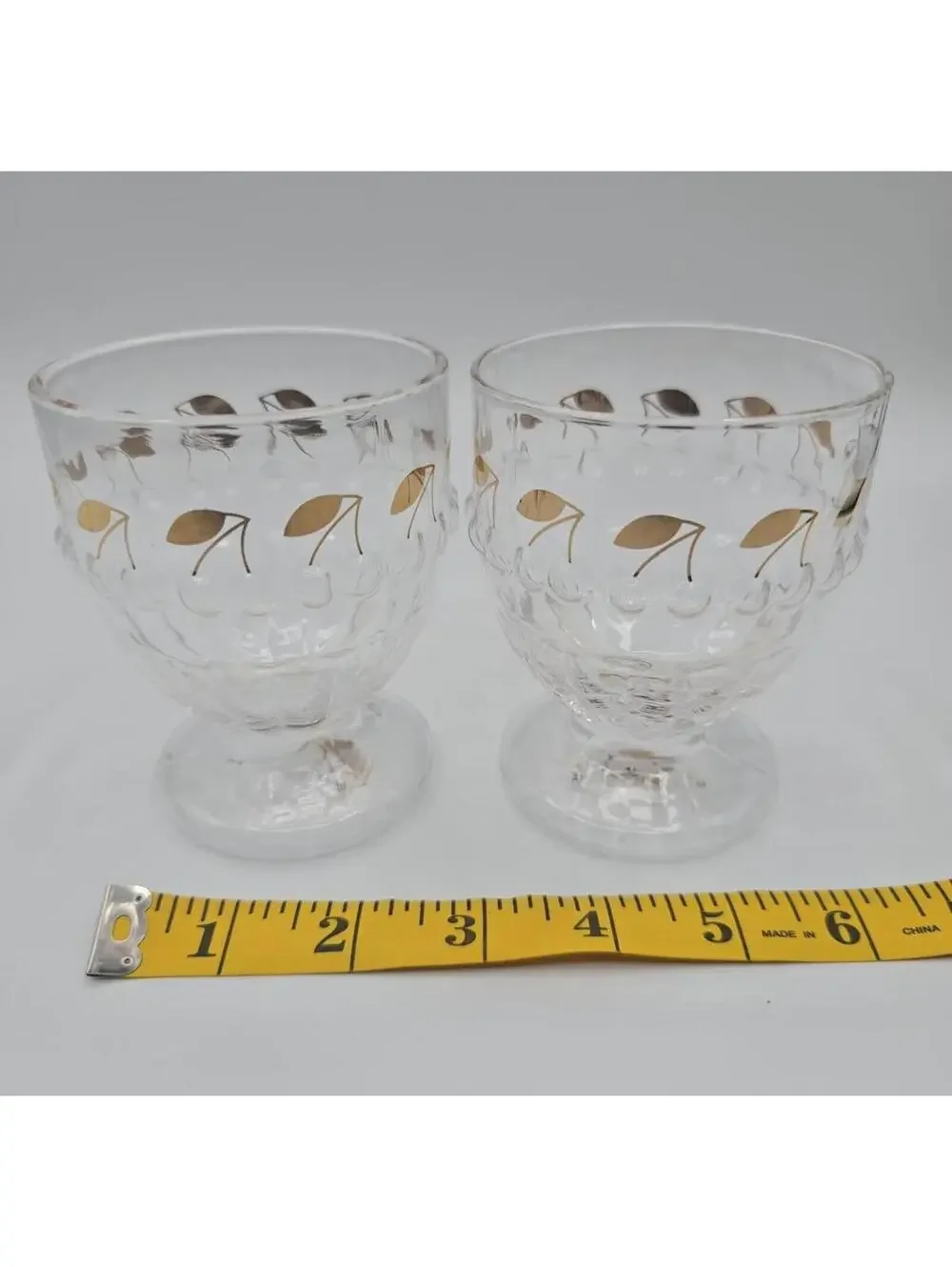 Anthropologie Clear Glass Pedestal Goblets Gold Leaf Pattern Set of 2